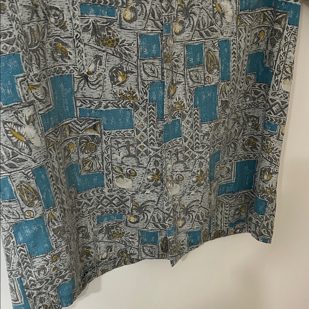 Vintage Nui Nalu Hawaiian Shirt Men's Large Teal/Gray Short-Sleeve Resort Wear - Picture 4 of 12